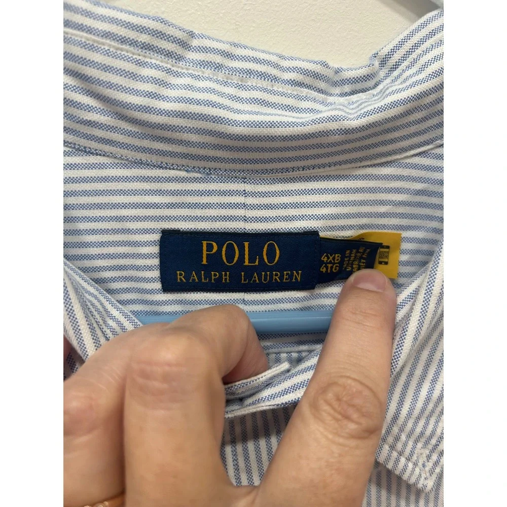 Polo Ralph Lauren Button Down Shirt Mens 4XB Blue Striped Oxford Flesh Pony $138